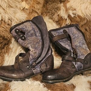 Women’s Ankle Booties in Brown and Lavender - Casual Zip & Strap Design